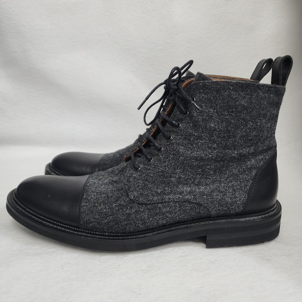 Taft The Jack Mens US 9 Oxford Boots Charcoal Gray Black Wool Leather Cap Toe